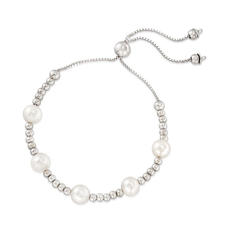 Ross-Simons 7-7.5mm Cultured Pearl and Sterling Silver Bead Station Bolo Bracelet - Image 3