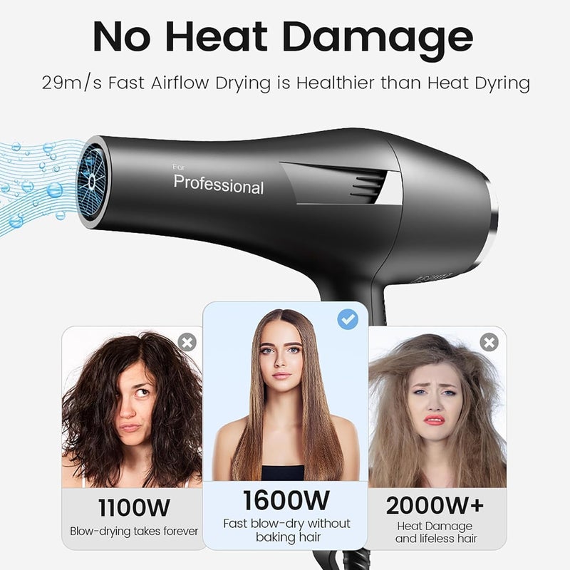 Faszin Ionic Hair Dryer, Salon Professional Blow Dryer 2400W AC Motor Fast Drying with 2 Speed, 3 Heat Setting, Cool Button, with Diffuser, Nozzle, Concentrator Comb for Curly and Straight Hair - Image 3
