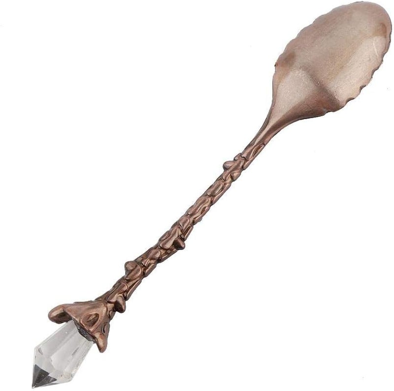 cheekyglo 2Pcs Coffee Spoons, Crystal Head Vintage Pattern Dessert Spoon Zinc Alloy Bar Spoon for Home Restaurant Cafe Bar(red bronze) - Image 5