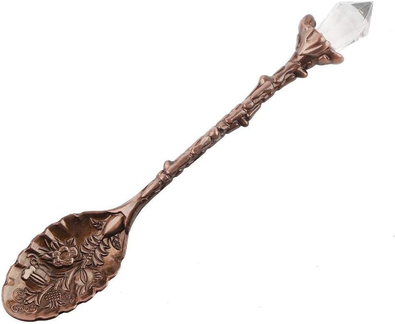cheekyglo 2Pcs Coffee Spoons, Crystal Head Vintage Pattern Dessert Spoon Zinc Alloy Bar Spoon for Home Restaurant Cafe Bar(red bronze) - Image 1