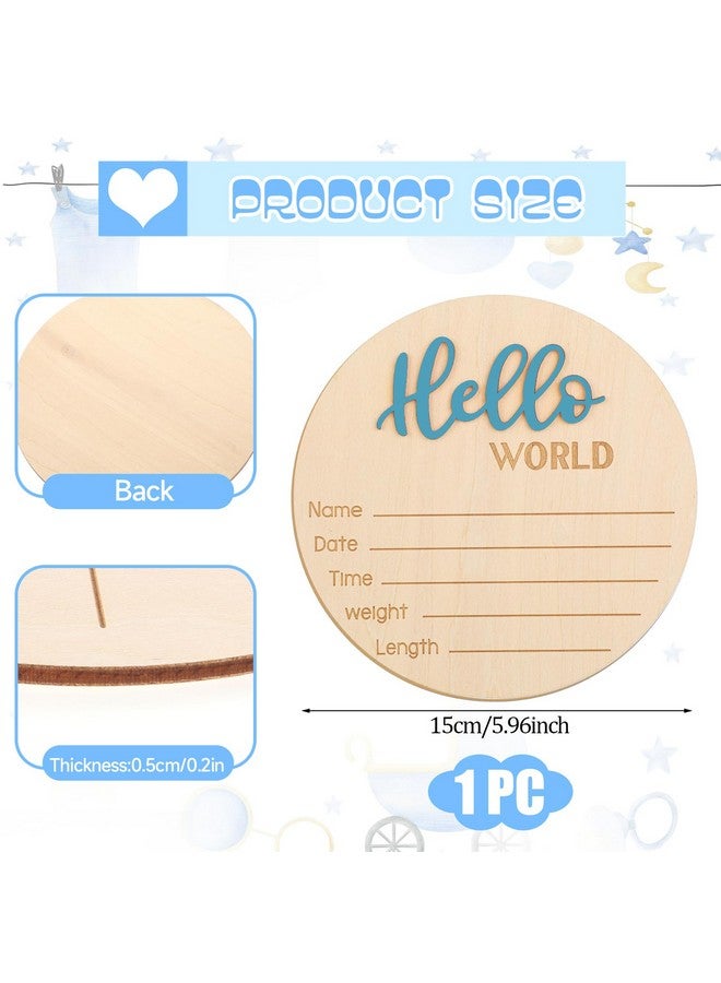 Apausvcm Baby Announcement Sign, 5.9 Inch Hello World Newborn Welcome Sign Wooden Baby Name Sign Birth Announcement Plaques for Newborn Boys Girls Photo Props Baby Shower Hospital Nursery (Blue) - Image 2