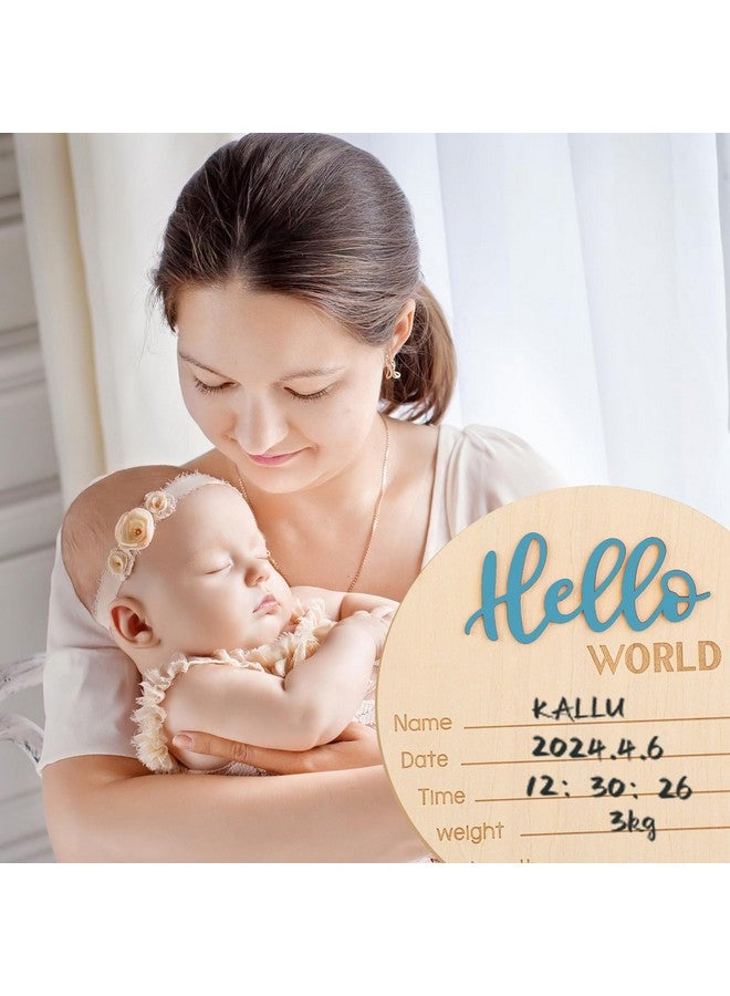 Apausvcm Baby Announcement Sign, 5.9 Inch Hello World Newborn Welcome Sign Wooden Baby Name Sign Birth Announcement Plaques for Newborn Boys Girls Photo Props Baby Shower Hospital Nursery (Blue) - Image 5