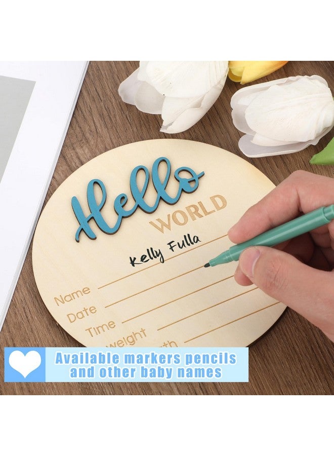 Apausvcm Baby Announcement Sign, 5.9 Inch Hello World Newborn Welcome Sign Wooden Baby Name Sign Birth Announcement Plaques for Newborn Boys Girls Photo Props Baby Shower Hospital Nursery (Blue) - Image 3