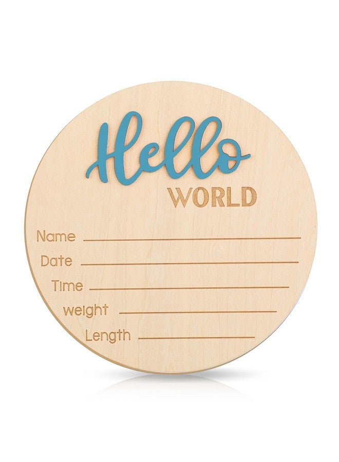 Apausvcm Baby Announcement Sign, 5.9 Inch Hello World Newborn Welcome Sign Wooden Baby Name Sign Birth Announcement Plaques for Newborn Boys Girls Photo Props Baby Shower Hospital Nursery (Blue) - Image 1
