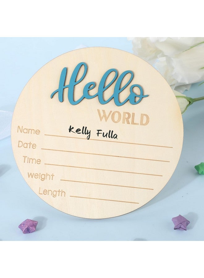 Apausvcm Baby Announcement Sign, 5.9 Inch Hello World Newborn Welcome Sign Wooden Baby Name Sign Birth Announcement Plaques for Newborn Boys Girls Photo Props Baby Shower Hospital Nursery (Blue) - Image 4