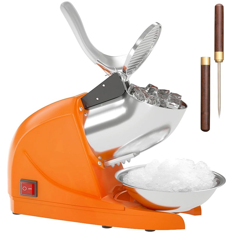 Greatrue Greatrue Shaved Ice Machine Electric 3 Blade Snow Cone Machine 380W Crusher Ice Maker 286 lbhr Ice Crusher Commercial and Home Ice Crusher Orange 