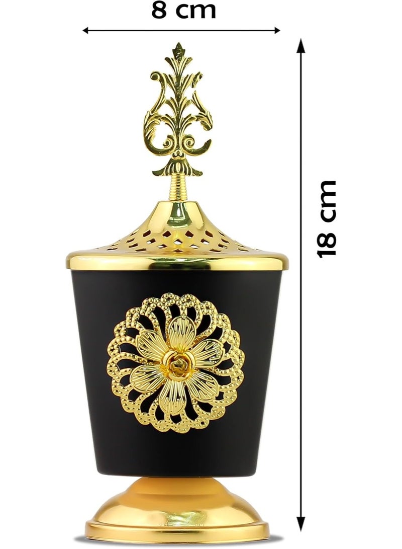 Charcoal Incense Burner, Bakhoor Burner, Oud Frankincense Incense Burner, Vintage Arabic Burner, Suitable For Arabian Oud, Yoga, Spa and Aromatherapy, Office & Home Decor Black & Gold (style 5) - Image 2