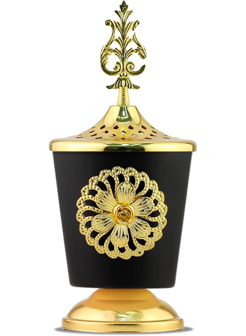 Charcoal Incense Burner, Bakhoor Burner, Oud Frankincense Incense Burner, Vintage Arabic Burner, Suitable For Arabian Oud, Yoga, Spa and Aromatherapy, Office & Home Decor Black & Gold (style 5) - Image 1