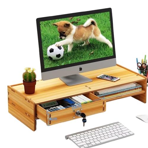 VBM Monitor Riser Stand Bamboo Computer Laptop, Printer, PC with Storage Slot Adjustable Desktop Stand For Home , Office (Monitor Stand (Lock) 3 Box) - Image 3