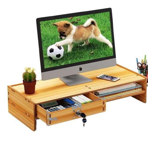 VBM Monitor Riser Stand Bamboo Computer Laptop, Printer, PC with Storage Slot Adjustable Desktop Stand For Home , Office (Monitor Stand (Lock) 3 Box) - Image 4