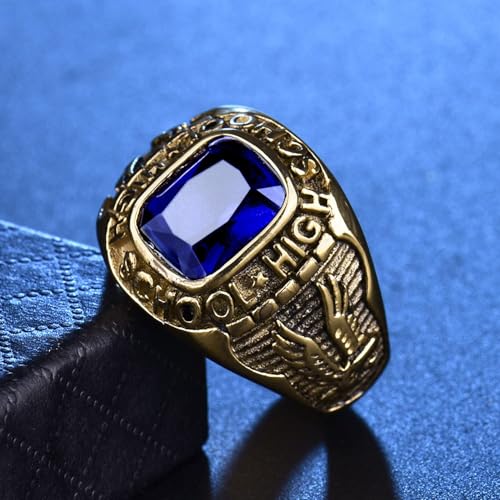 MASOP Stainless Steel Punk Ring Jewelry Engraved Eagle High School Sapphire Color CZ Rings Size 11 - Image 3