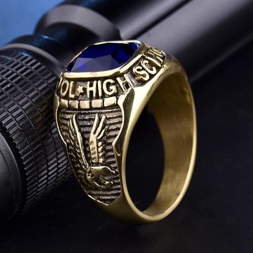 MASOP Stainless Steel Punk Ring Jewelry Engraved Eagle High School Sapphire Color CZ Rings Size 11 - Image 4