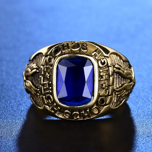 MASOP Stainless Steel Punk Ring Jewelry Engraved Eagle High School Sapphire Color CZ Rings Size 11 - Image 2