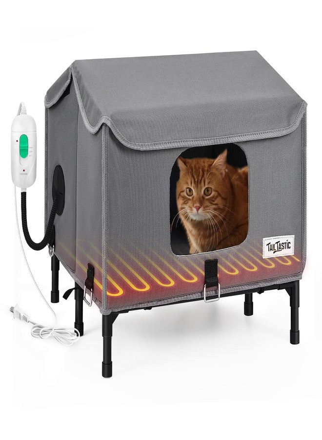 Tailtastic Heated Outdoor Cat House,Weather-Resistant Insulated Cat Shelter with Elevated Stand,Winter-Ready for Stray Cats, No Assembly Needed,17"x15"x13" (Grey) - Image 1