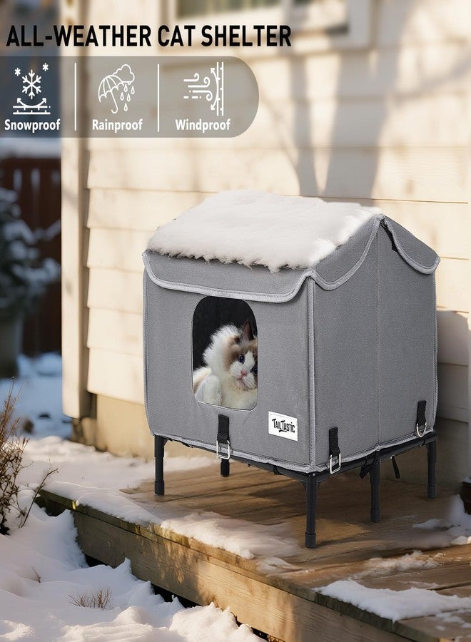 Tailtastic Heated Outdoor Cat House,Weather-Resistant Insulated Cat Shelter with Elevated Stand,Winter-Ready for Stray Cats, No Assembly Needed,17"x15"x13" (Grey) - Image 2