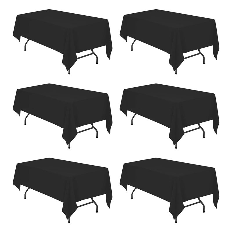 BRILLMAX 6 Pack Black Tablecloths for 6 Foot Rectangle Tables 60 x 102 Inch  6ft Rectangular Bulk Linen Polyester Fabric Washable Cloth Cover for Wedding Reception Banquet Birthday Party