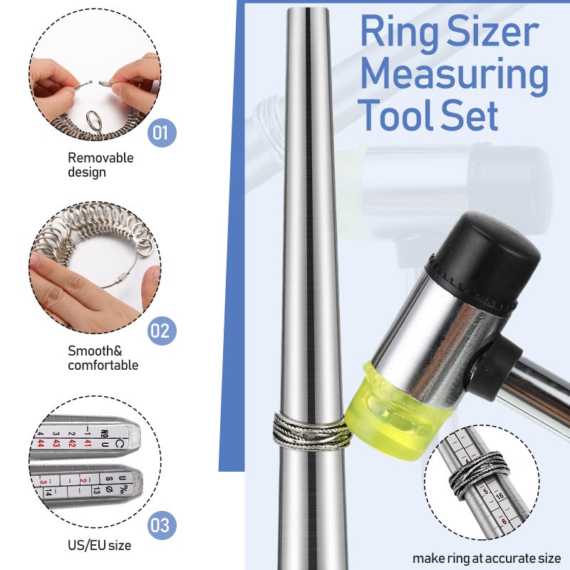 Chumia Jewelers Tools Set Including Jeweler's Saw Frame 144 Blades Third Hand Tweezers Wooden Pin Clamp Multipurpose Needle File Wooden Ring Clamp Ring Sizer Mandrel Measuring Tool Mallet Hammer - Image 3