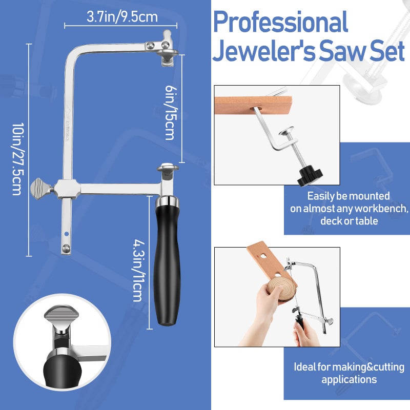 Chumia Jewelers Tools Set Including Jeweler's Saw Frame 144 Blades Third Hand Tweezers Wooden Pin Clamp Multipurpose Needle File Wooden Ring Clamp Ring Sizer Mandrel Measuring Tool Mallet Hammer - Image 2