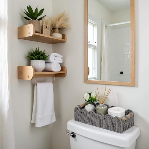 CubesLand Bathroom Basket Organizer, Toilet Tank Paper Storage Baskets 2-Pack, Scalloped Decorative Basket for Countertop w/Handle, Wicker Basket for Bathroom Decor, Home Decor, Living Room, Grey - Image 3