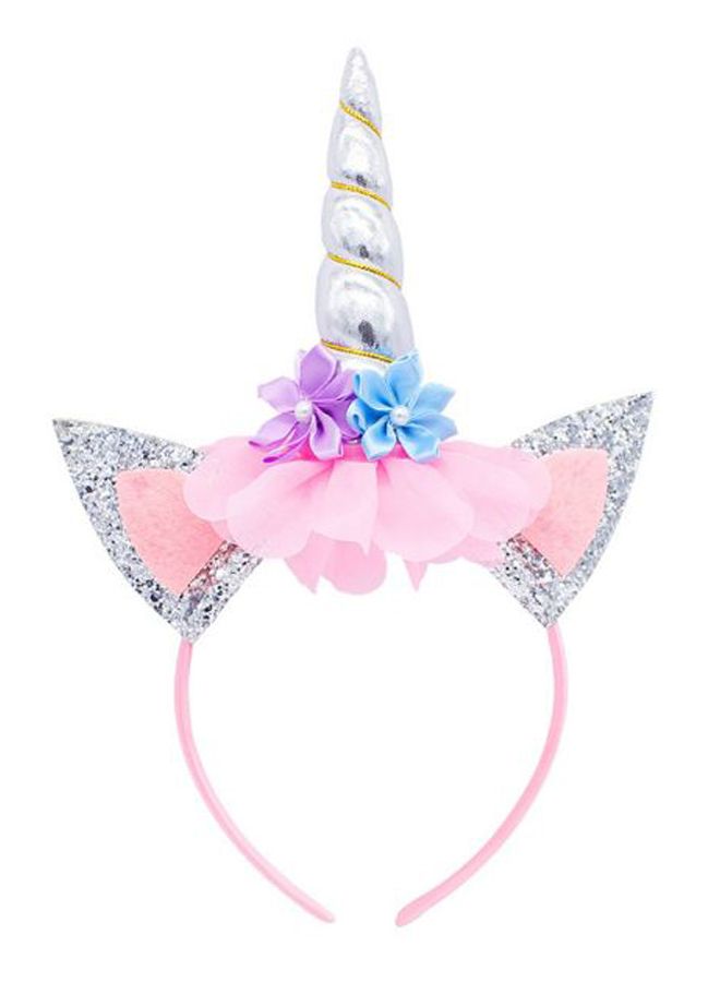 Unicorn Headband Silver/Pink 15 x 14cm