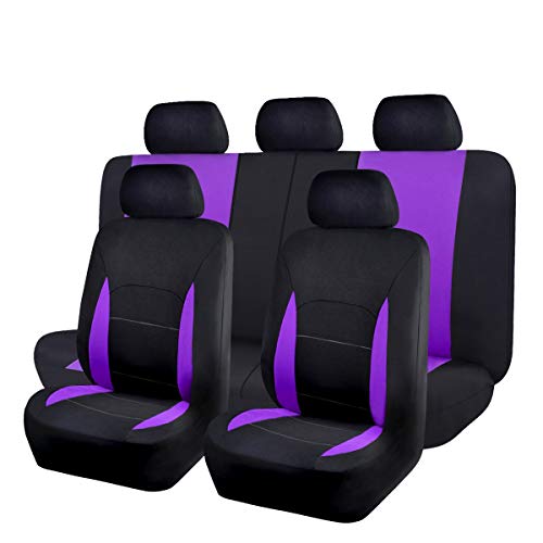 Flying Banner Car Seat Covers Front Seats Rear Bench Polyester car seat Protectors Easy installations Rear Bench Split Classic Man Lady Truck (Full Set - Low Back, Black Purple)… - Image 1