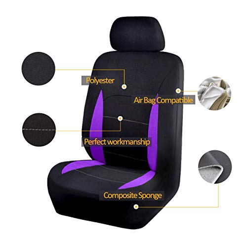 Flying Banner Car Seat Covers Front Seats Rear Bench Polyester car seat Protectors Easy installations Rear Bench Split Classic Man Lady Truck (Full Set - Low Back, Black Purple)… - Image 2