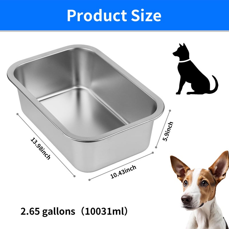 Ohtomber Stainless Steel Dog Bowl - 2.65 Gallons Metal Large Pet Dog Water & Food Bowl, Outdoor Feeder Water Trough Dish Plate for Cat, Big, Extra Large Breed - Image 2