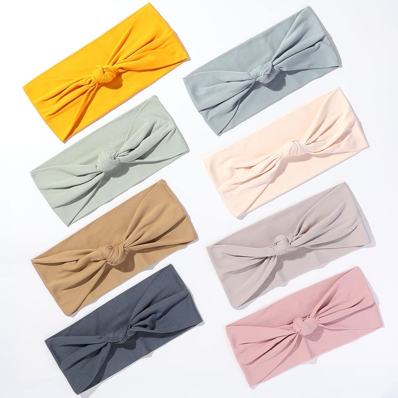 8 Pack Knot Headbands for Women Non Slip Boho Wide Hair Bands Yoga Workout Running Sport Elastic Twist Knotted Headwrap for Girls C Spring
