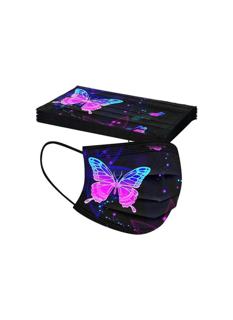Generic - 50PC Disposable Face Mask For Adult Women Men With Designs Cute Butterfly Print Face Masks Full Face Cover Protections (E) - Image 1
