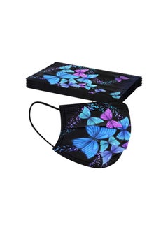 50PC Disposable Face Mask For Adult Women Men With Designs Cute Butterfly Print Face Masks Full Face Cover Protections (E)