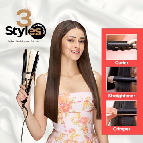 Vega 3 in 1 Hair Styler for Women, (India's No.1 Appliance Brand) | Straightener, Curler and Crimper, Quick Heat up, Suitable for All Types, Gold-Black (VHSCC-01) - Image 5