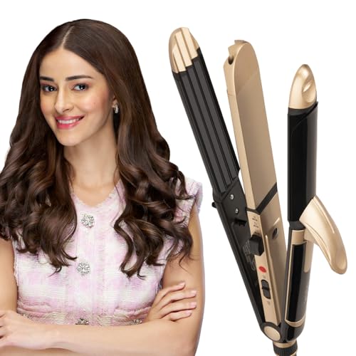 Vega 3 in 1 Hair Styler for Women, (India's No.1 Appliance Brand) | Straightener, Curler and Crimper, Quick Heat up, Suitable for All Types, Gold-Black (VHSCC-01) - Image 1