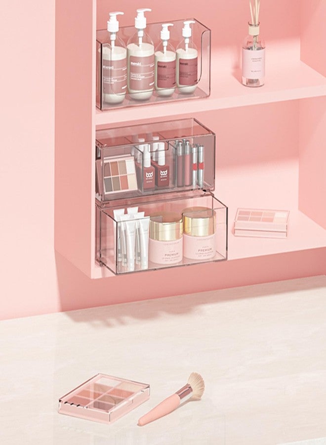 سنفيكون أدراج تخزين قابلة للتكديس، صناديق تخزين بلاستيكية شفافة، منظم أدراج الحمام، منظم خزانة الأدوية، منظمات مكياج مع فاصل قابل للإزالة، مساحة عمل منزلية، مكتب، طاولة زينة، فكرة هدية، عبوة من قطعتين - Image 4