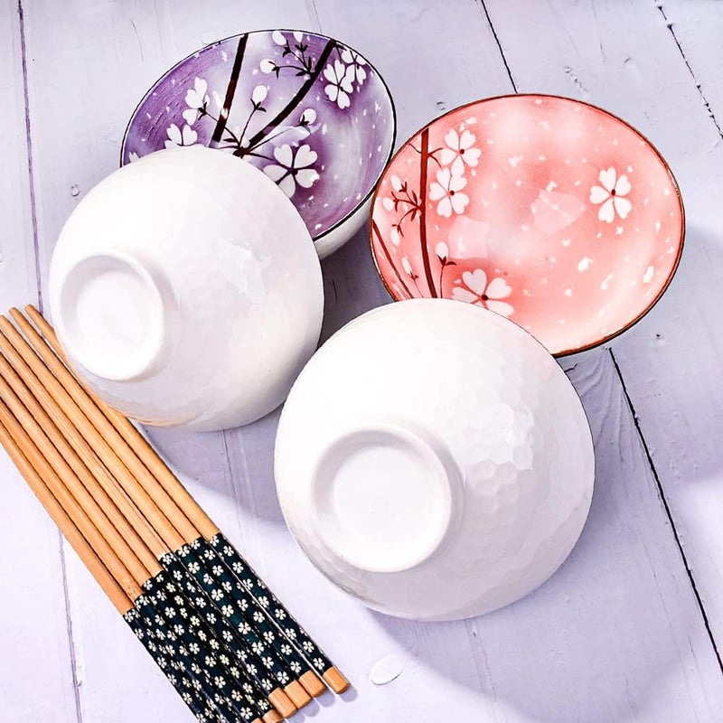 LMRLCS Japanese Rice Bowls and Chopstick set of 4 with Delicate Box Ceramic Rice Bowls for Soup and Snack Includes Four Colors - Image 5