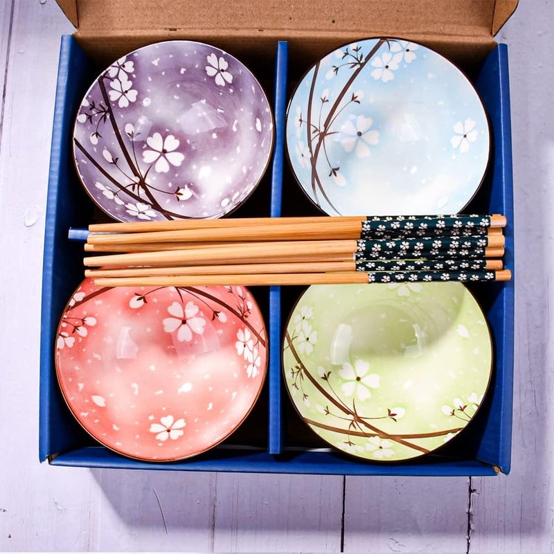 LMRLCS Japanese Rice Bowls and Chopstick set of 4 with Delicate Box Ceramic Rice Bowls for Soup and Snack Includes Four Colors - Image 4