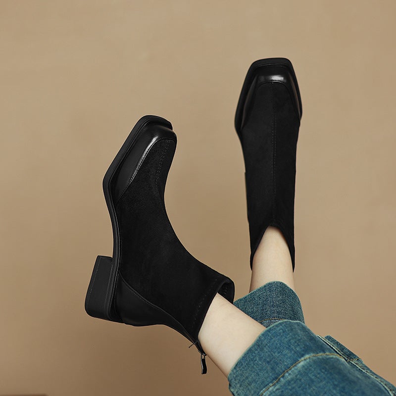 Independent Station Supply In 2024 Casual Low-Heeled Women'S Boots 33-43 British Wind Square Head Stitching Low Boots - Image 4