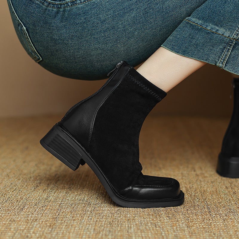Independent Station Supply In 2024 Casual Low-Heeled Women'S Boots 33-43 British Wind Square Head Stitching Low Boots - Image 2