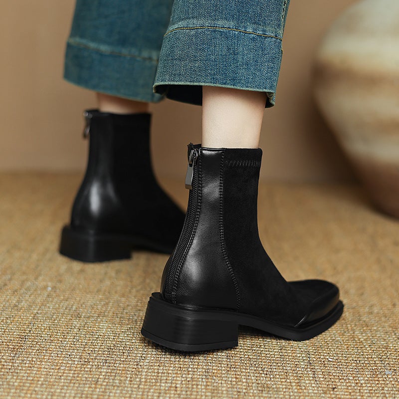 Independent Station Supply In 2024 Casual Low-Heeled Women'S Boots 33-43 British Wind Square Head Stitching Low Boots - Image 3