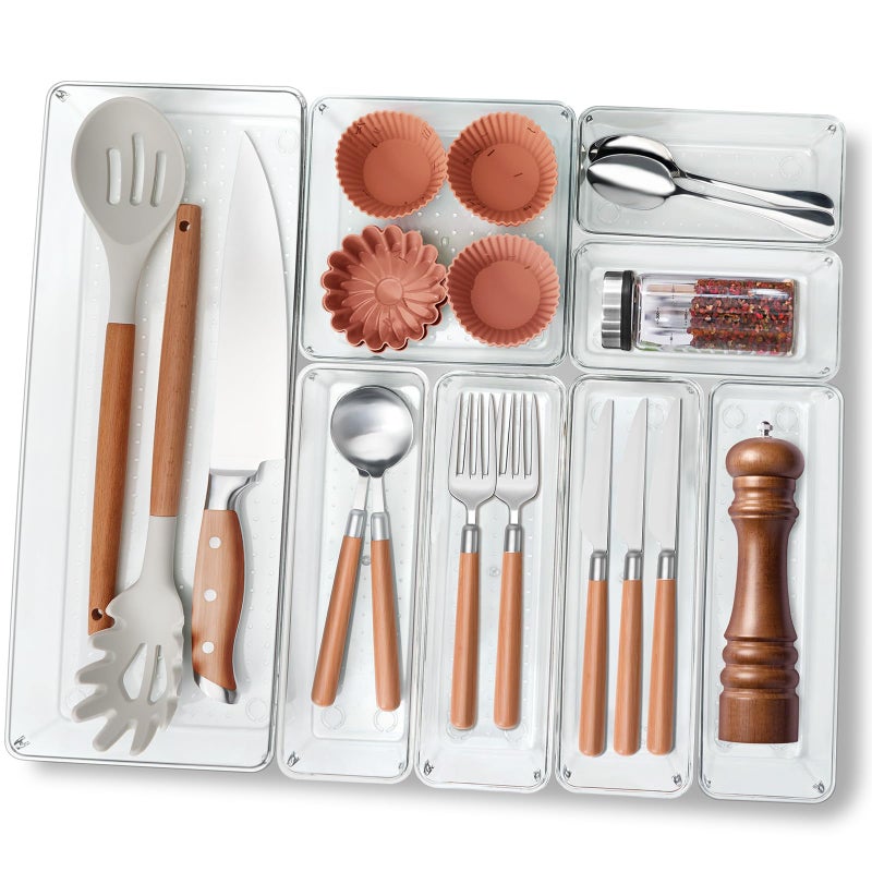 Criusia Utensil Drawer Organizer For Kitchen  8 Pack Silverware Organizer Utensil Holder  Clear Plastic Drawer Dividers For Flatware  Cutlery  Kitchen Gadgets Accessories  Organizador De Cocina - Image 1