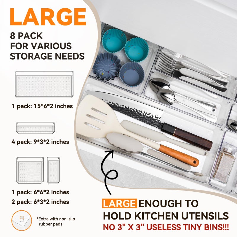 Criusia Utensil Drawer Organizer For Kitchen  8 Pack Silverware Organizer Utensil Holder  Clear Plastic Drawer Dividers For Flatware  Cutlery  Kitchen Gadgets Accessories  Organizador De Cocina - Image 2