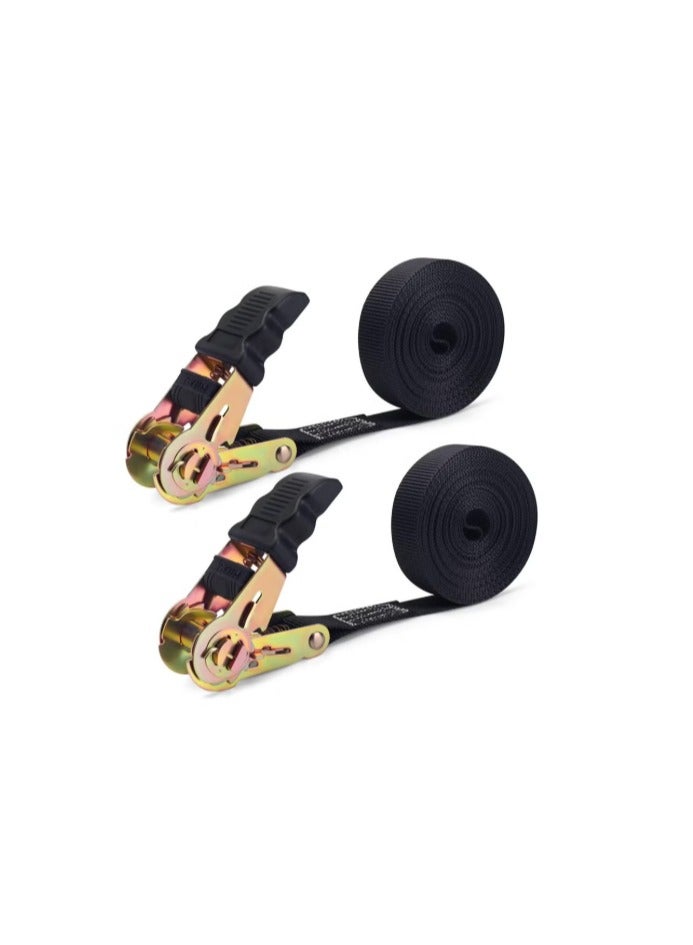 20 FT Ratchet Straps Ratchet Tie Downs Straps 6M 25mm Heavy Duty Tensioning Belts Adjustable Cam Buckles Strap Lashing Straps for Motorcycles Car Trailer Household Black 2 Pack - Image 1