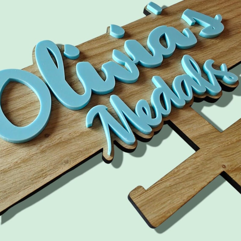 Curious Button Personalised Medal Hanger | Wooden & Acrylic Medal Holder with Name | Custom Wall Display for Sports Awards | Kids Room Decor Gift for Him & Her | Size 26x14 cm (Blue) - Image 3