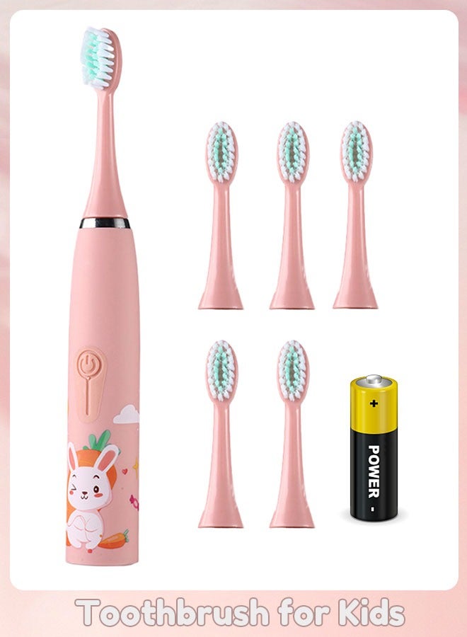 Sharpdo Kids Battery Powered Toothbrush, Children Sonic Toothbrushes with 6 Brush Heads, Rabbit, Pink - Image 1