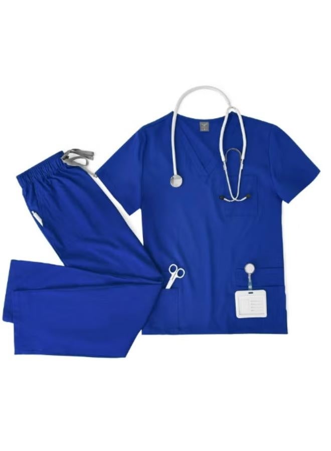 Womens Men Medical Scrubs Set Unisex Scrub Top and Scrub Pant Set Medical Uniform Scrubs Medical Uniform Set (Sapphire Blue) L - Image 2
