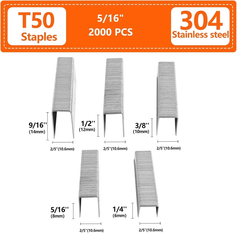 SITLDY 5/16 Inch Length Beveled Chiseled Pointed Heavy Duty T50 304 Stainless Steel Staples 2000-Count, A11 20 Gauge for Pneumatic, Electric T50 Stapler - Image 2