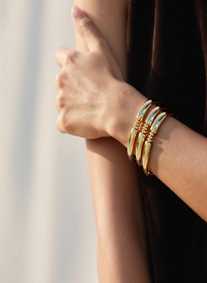 KOSMOS-LI 5pcs Gold Plate Chunky Bangles Bracelets For Women Layered Bamboo Wave Tube Stretch Bracelets Costume Jewelry - Image 4