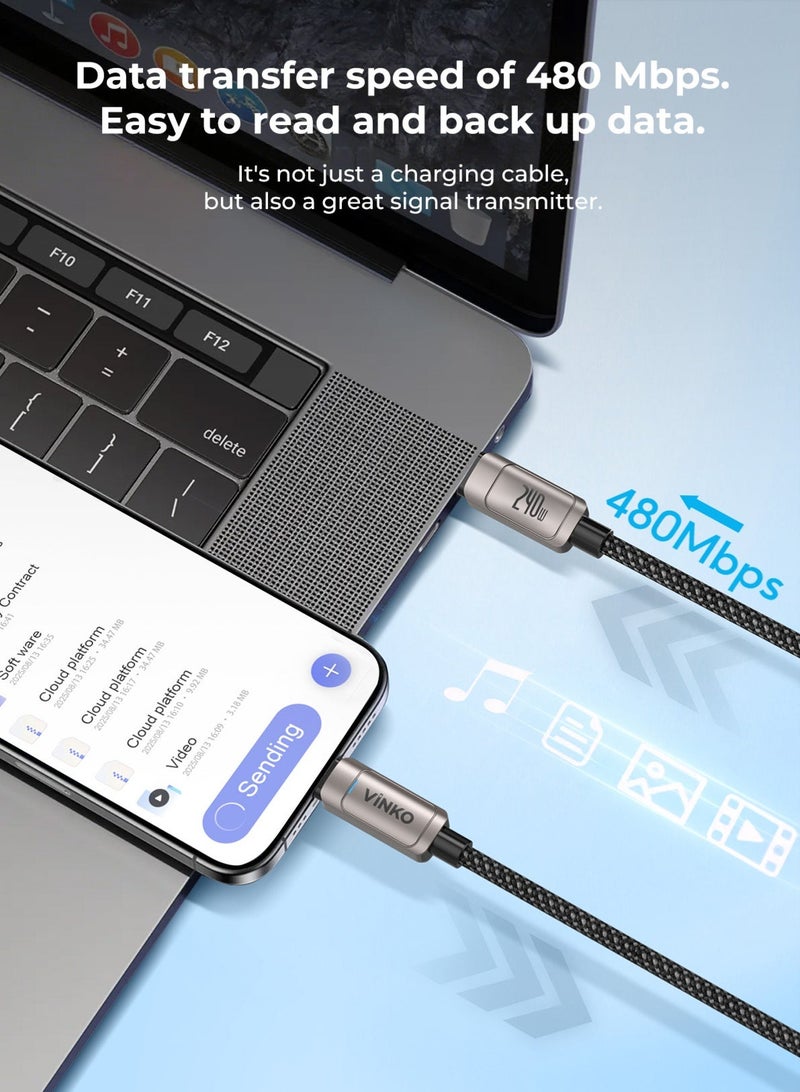 Vinko كابلVINKO N1001 بقوة 240 واط من نوع C إلى C كابل USB-C للشحن السريع للشحن السريع لأجهزة iPhone 17 وسامسونج وآيباد وماك بوك واللابتوب - Image 4