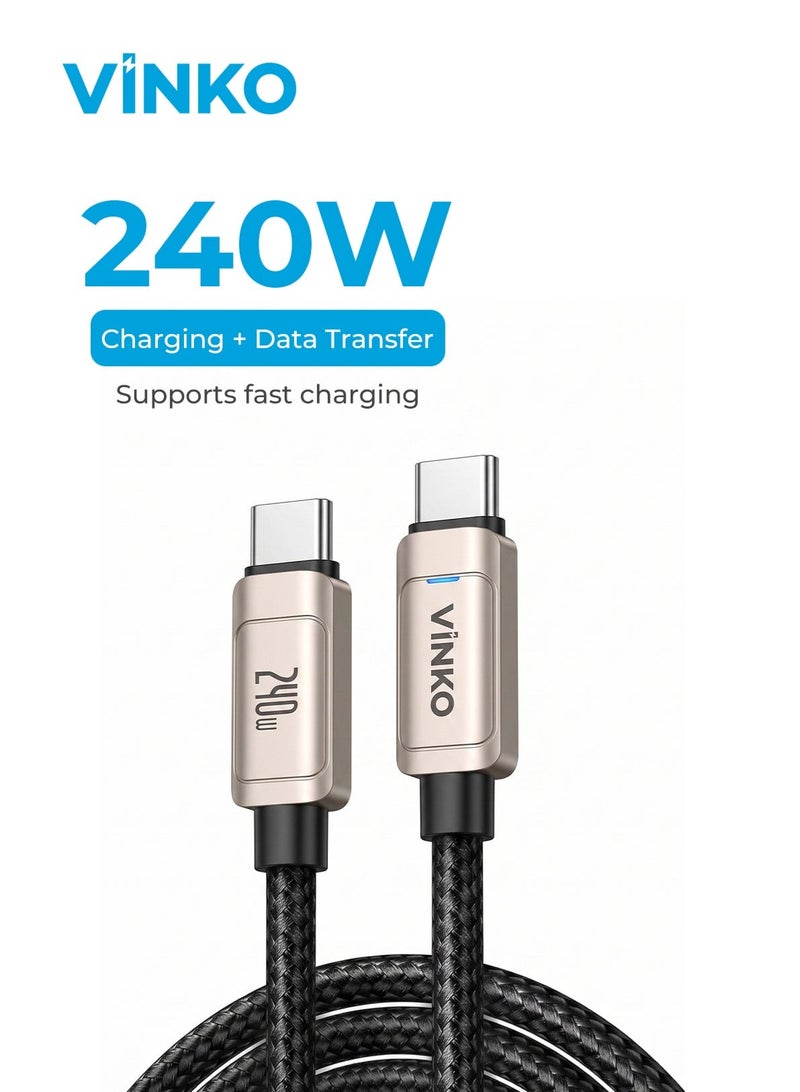Vinko كابلVINKO N1001 بقوة 240 واط من نوع C إلى C كابل USB-C للشحن السريع للشحن السريع لأجهزة iPhone 17 وسامسونج وآيباد وماك بوك واللابتوب - Image 1