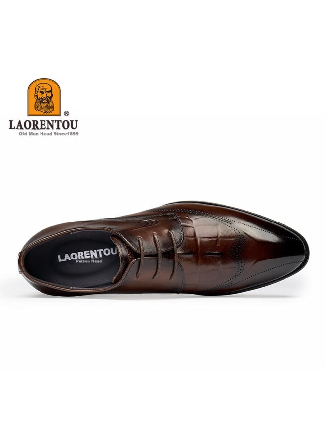 Laorentou Men's Crocodile Pattern Carved Leather Business Dress Shoes 522010219 Brown 41 - Image 2