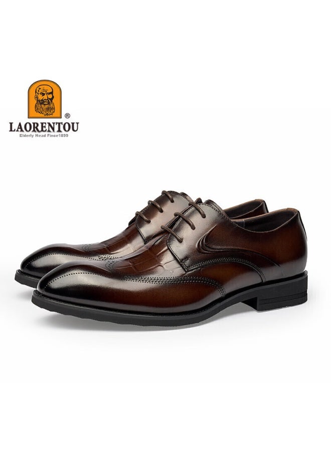 Laorentou Men's Crocodile Pattern Carved Leather Business Dress Shoes 522010219 Brown 41 - Image 1